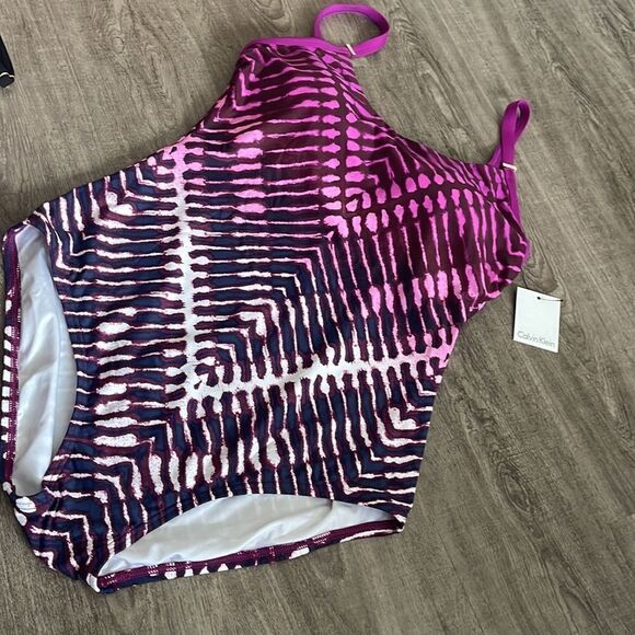 Calvin Klein Women's Standard Over The Shoulder One Piece Swimsuit, Dragon Fruit - Picture 2 of 4